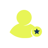 A yellow user icon with a dark blue star inside a small yellow circle at the bottom right.