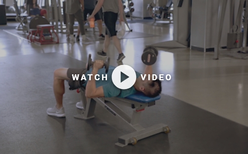 man using weight bench and dumbells