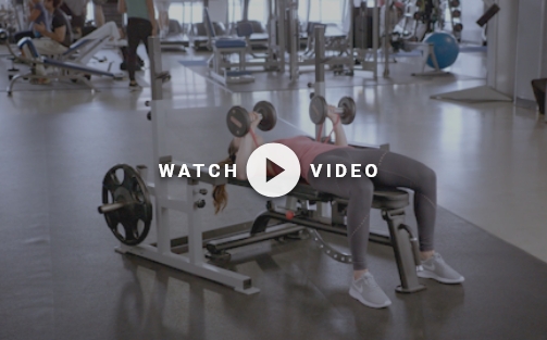 woman using dumbbells and weight bench
