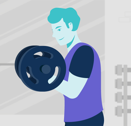 A male trainer curling weights