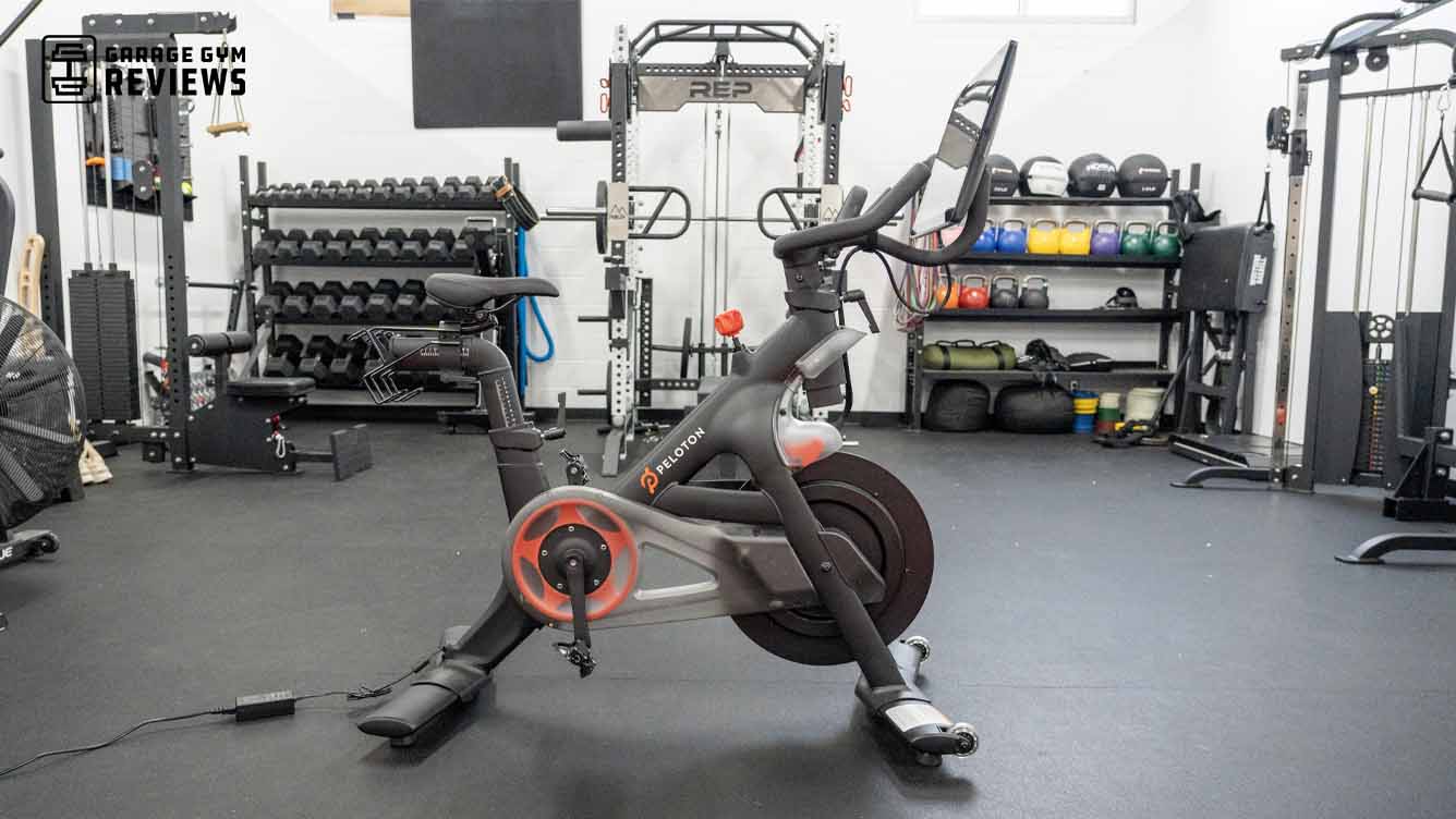 peloton bike with garage gym logo